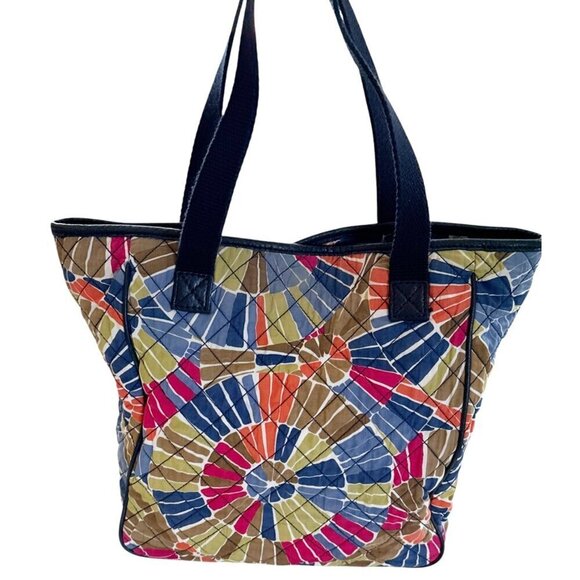 Talbots Women's Leather Trim Floral Quilted Tote Bag Retro 90s Hippie Carry All - Picture 2 of 7